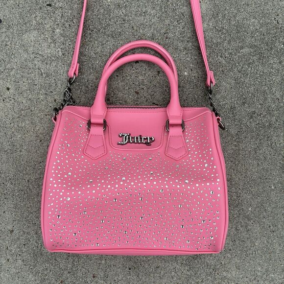 Juicy Couture Pink Embossed Heart Satchel Crossbody Bag Handbag Embellished Y2K - Picture 16 of 16